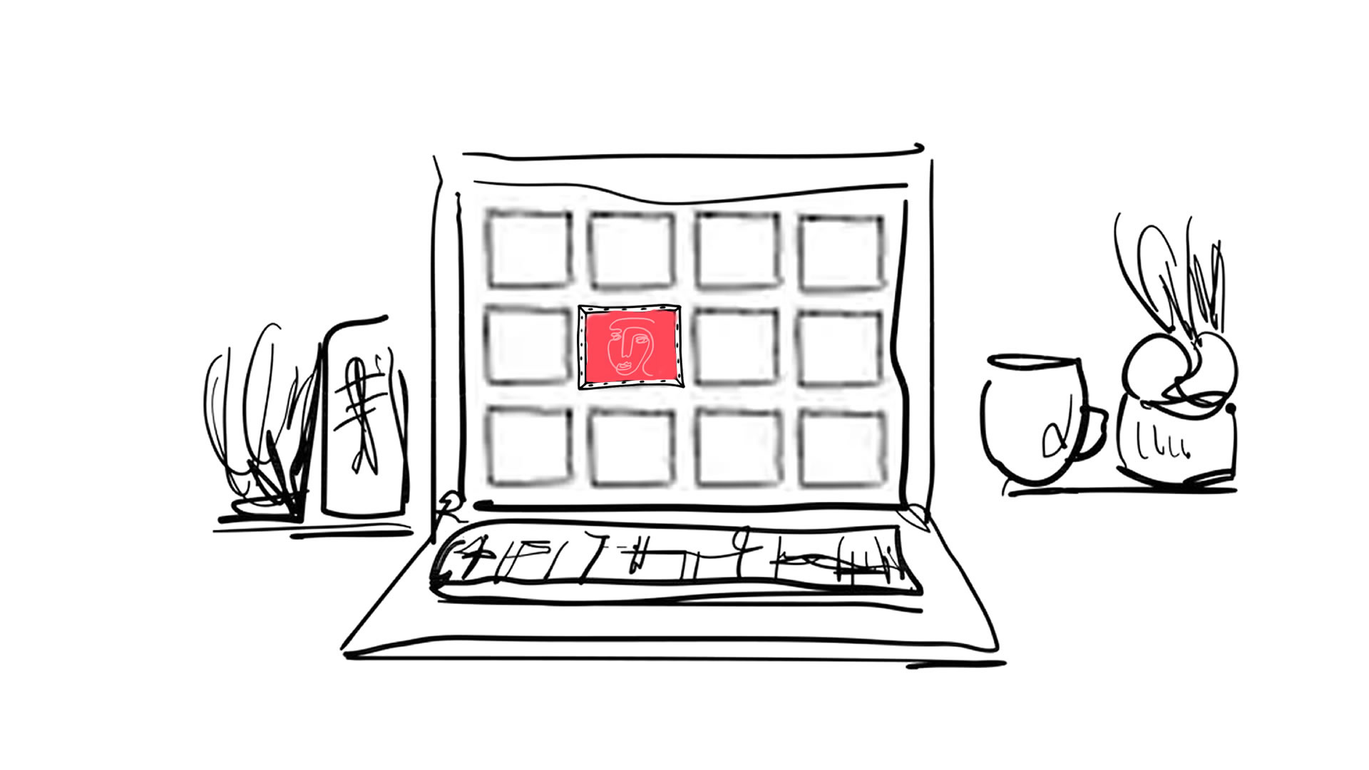 A drawing of a computer