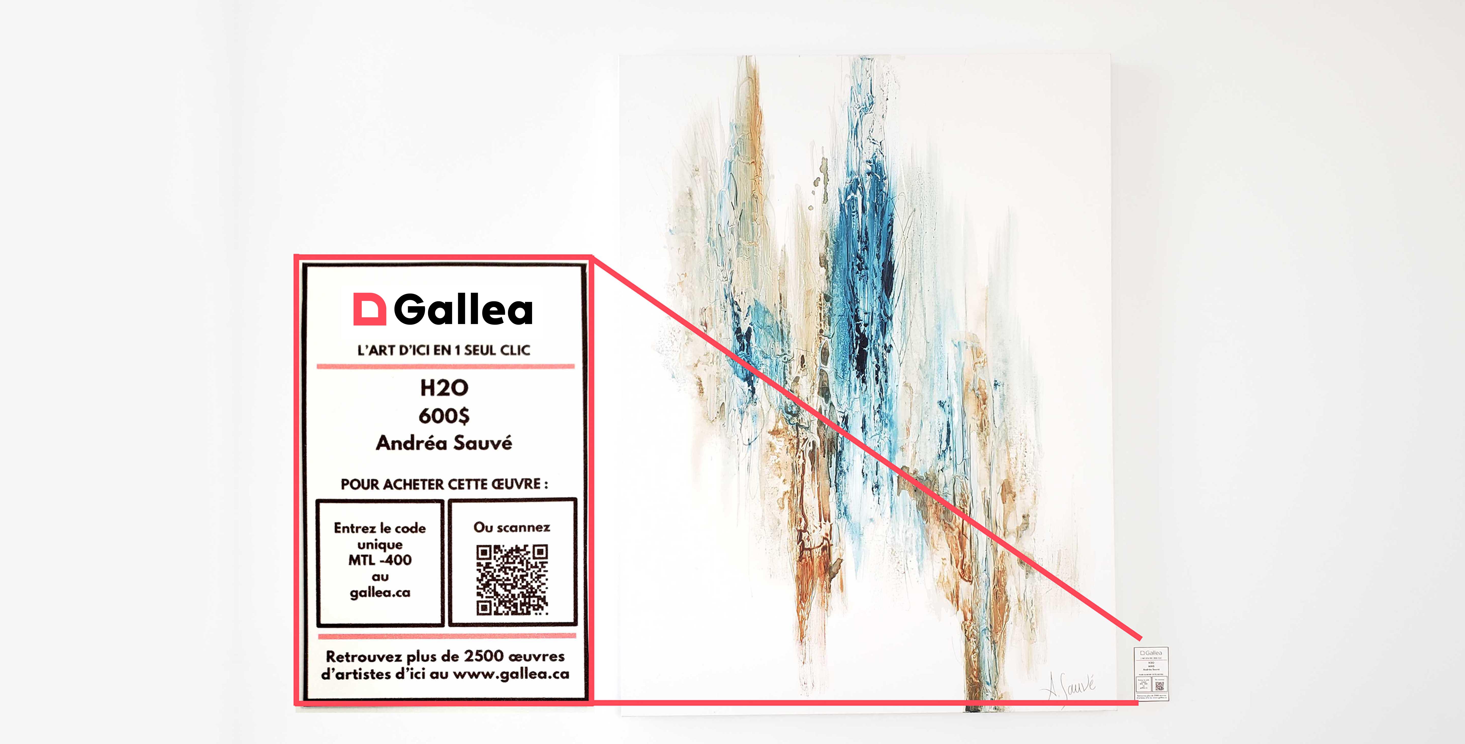 Zoom on a Gallea interactive label hung next to an artwork