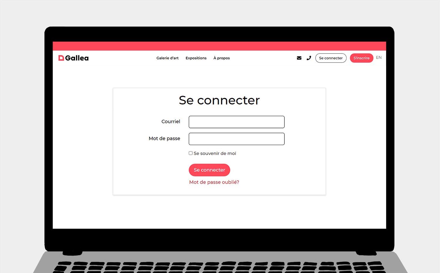 Ordinateur avec navigateur ouvert sur la page de connexion au profil Gallea.